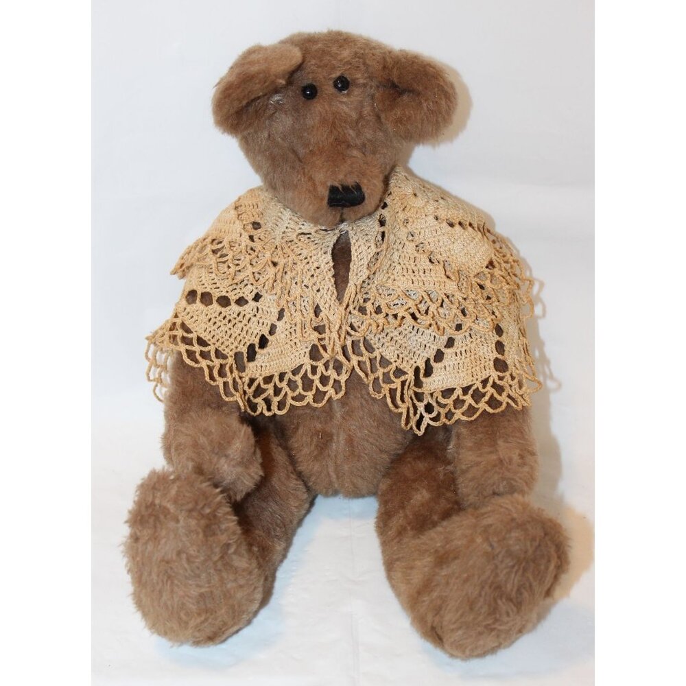 Vintage 1992 Craft Artist Jointed Teddy Bear with Crocheted Shawl Cape 18" Tall - Picture 12 of 12